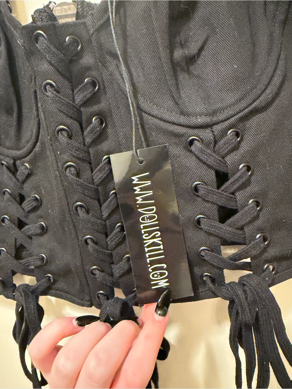 Current Mood Black Corset Top with Strap Detail